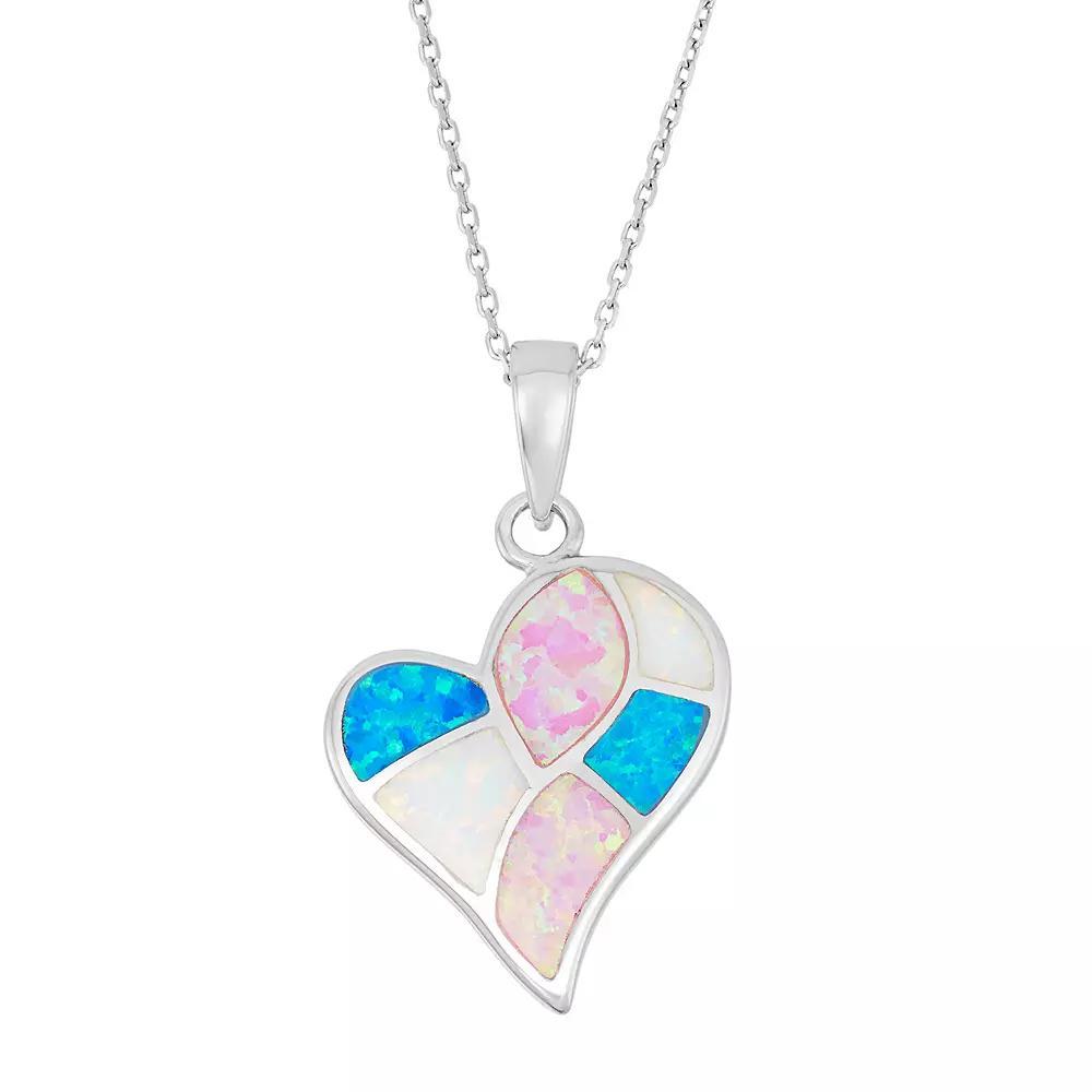 Sterling Silver Lab-Created Opal Heart Pendant Necklace, Women's, Size: 18", Multicolor Product Image