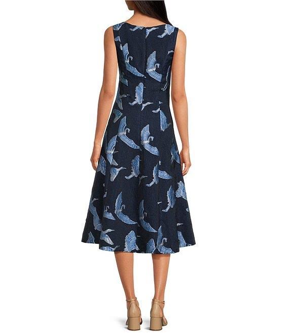 Trina Turk Valor Printed Jacquard Square Neck Sleeveless A-Line Midi Dress Product Image