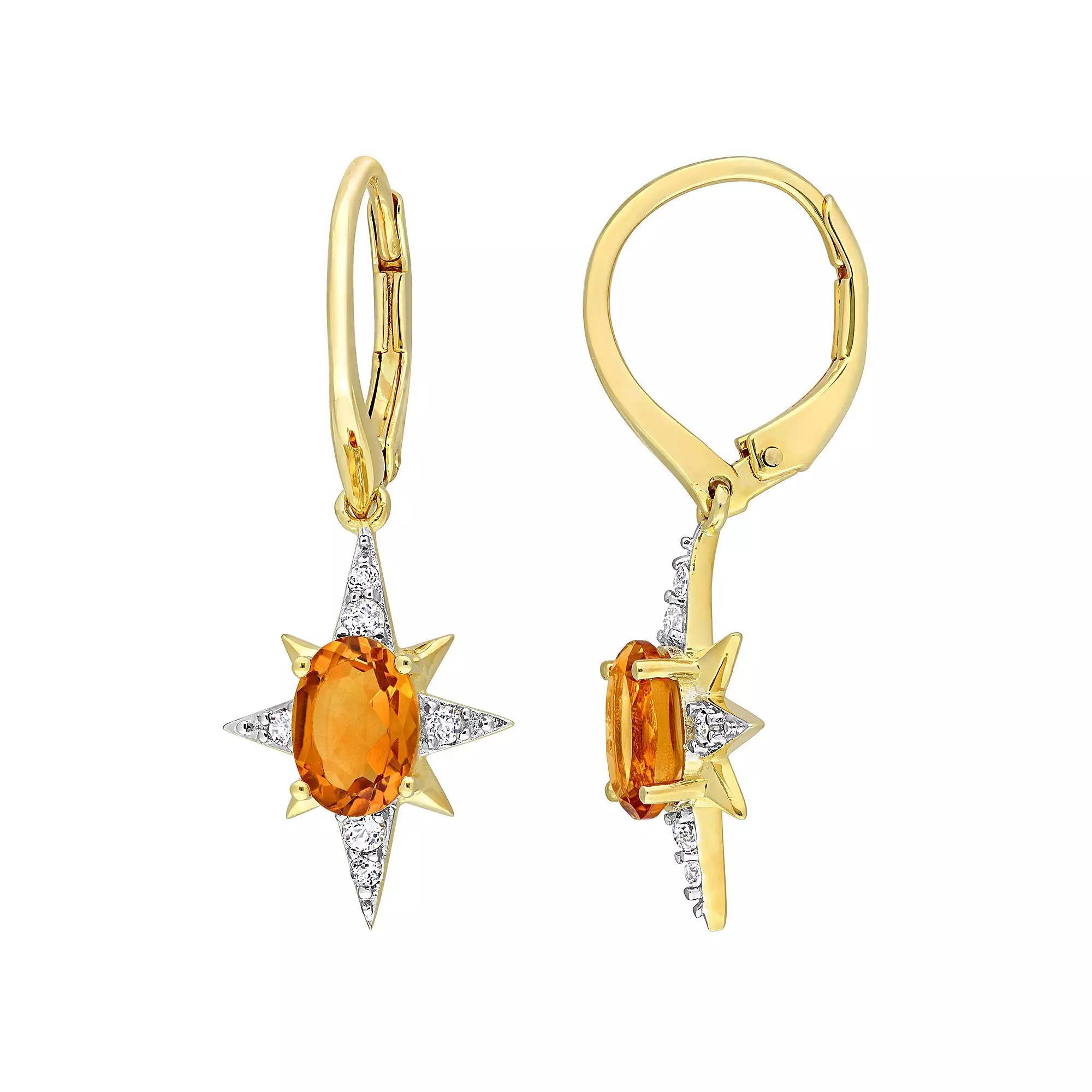 Stella Grace 18k Gold Over Silver Madeira Citrine & White Topaz Starburst Leverback Earrings, Women's, Gold Tone Product Image