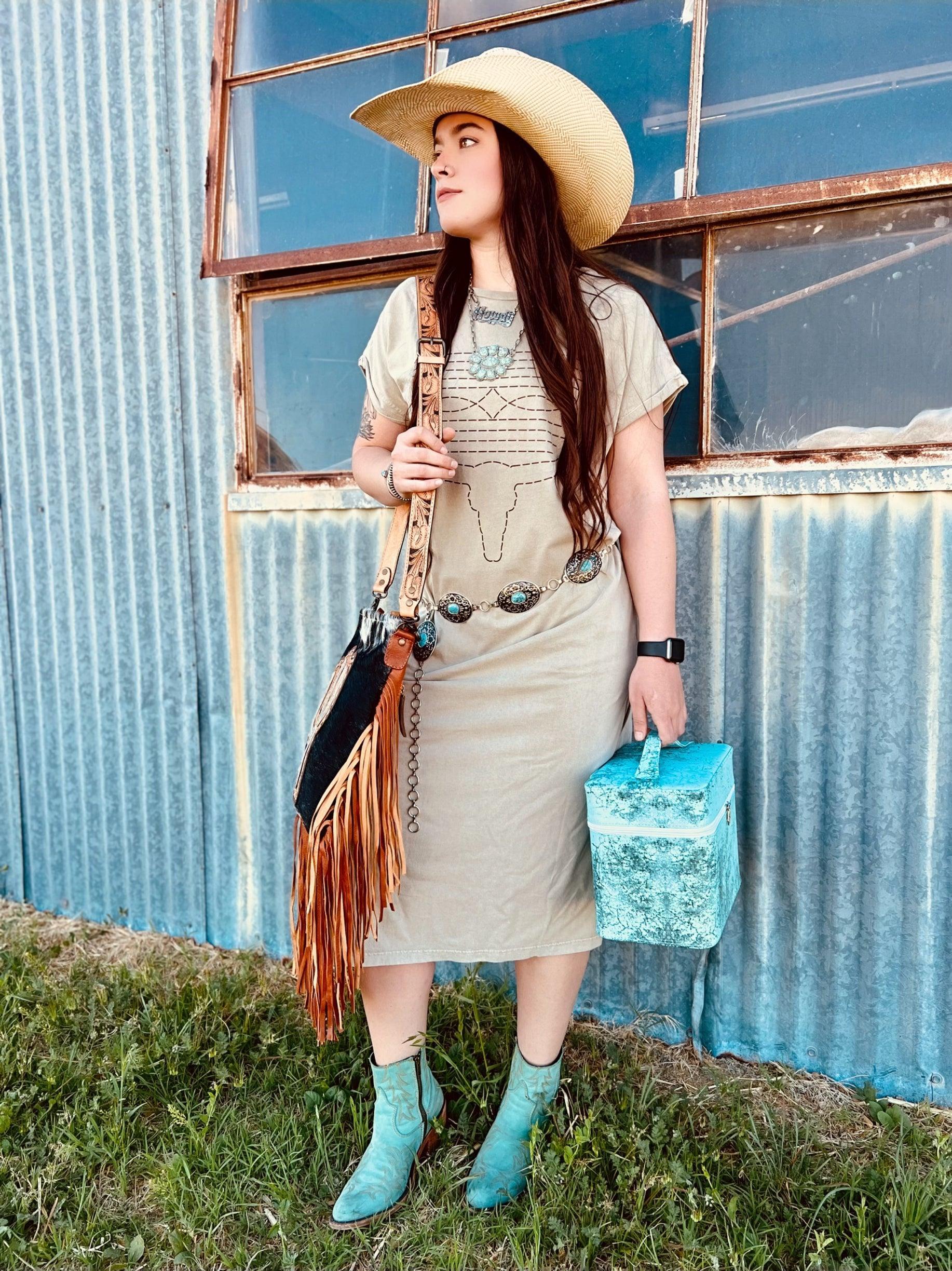 Boot Stitch T-shirt Slit to the Hip Tan Dress Product Image