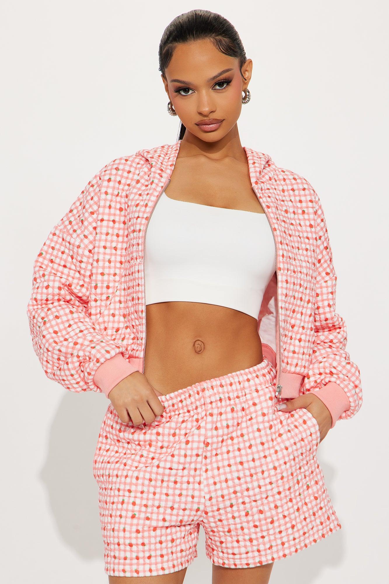 Strawberry Fields Gingham Short Set - Pink Product Image