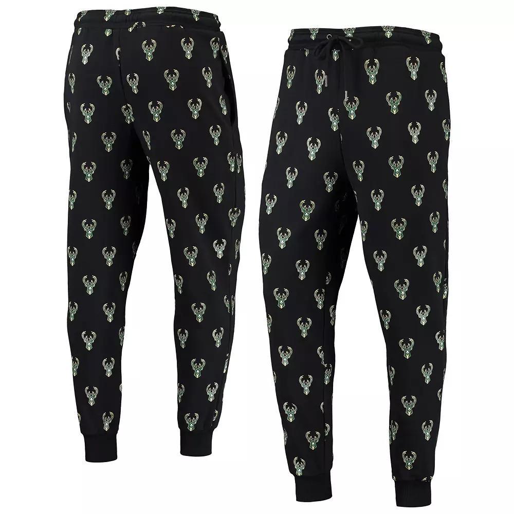 The Wild Collective Black Milwaukee Bucks Allover Logo Jogger Pants, Women's, Size: XL Product Image