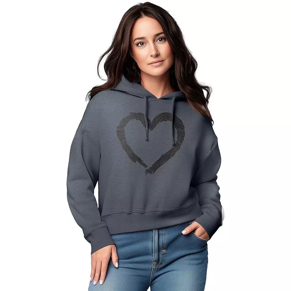 Women's Paintbrush Stroke Heart Graphic Cropped Hoodie, Size: Large, Grey Blue Product Image