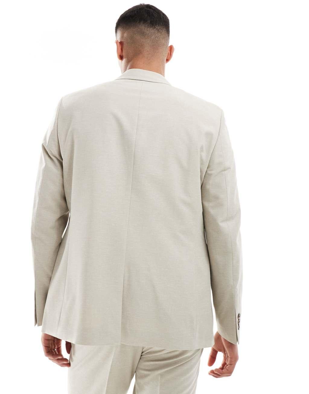 ASOS DESIGN regular suit jacket in textured fabric in stone Product Image