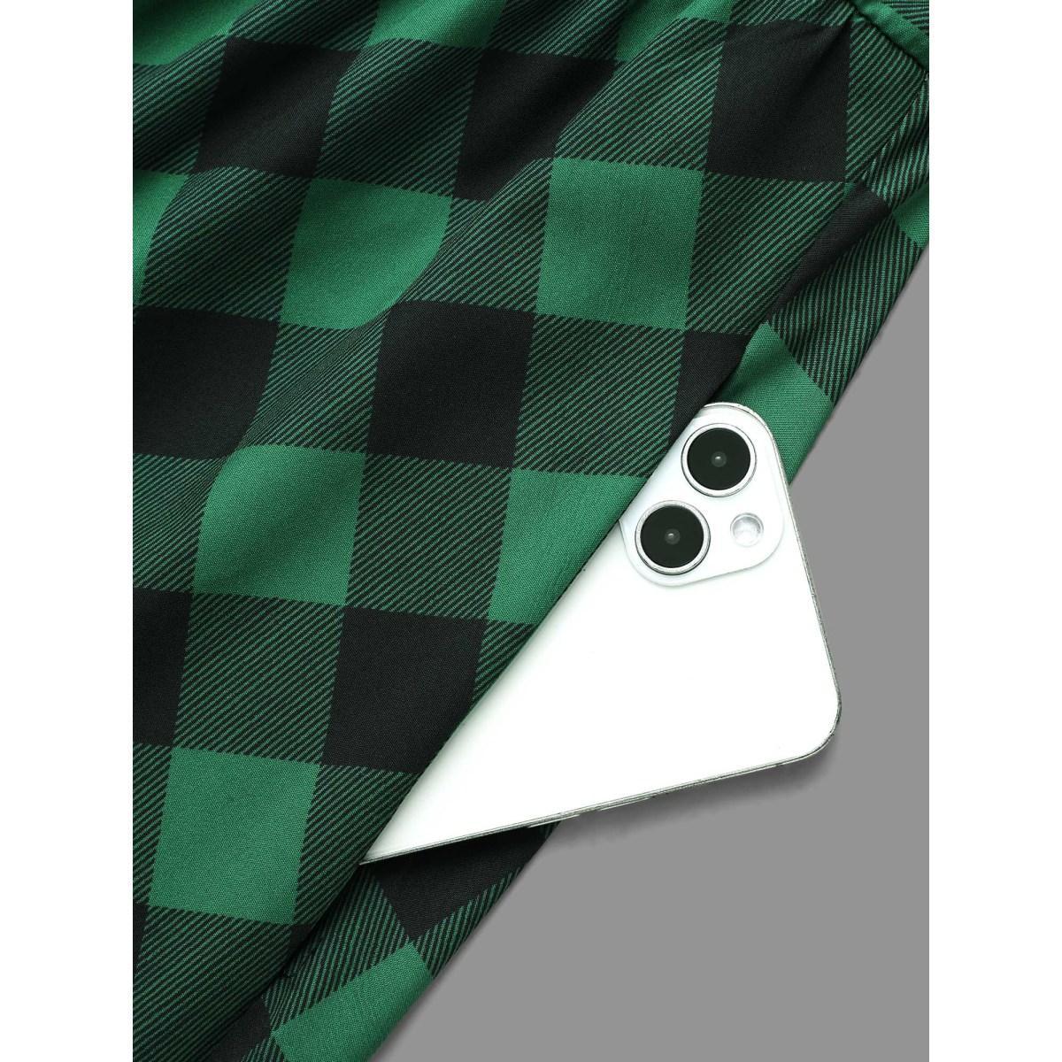 Plus Size Plaid Notched Collar Midi Dress DarkGreen Women Elegant Button Notched collar Long Sleeve Curvy BloomChic 26/4X Product Image