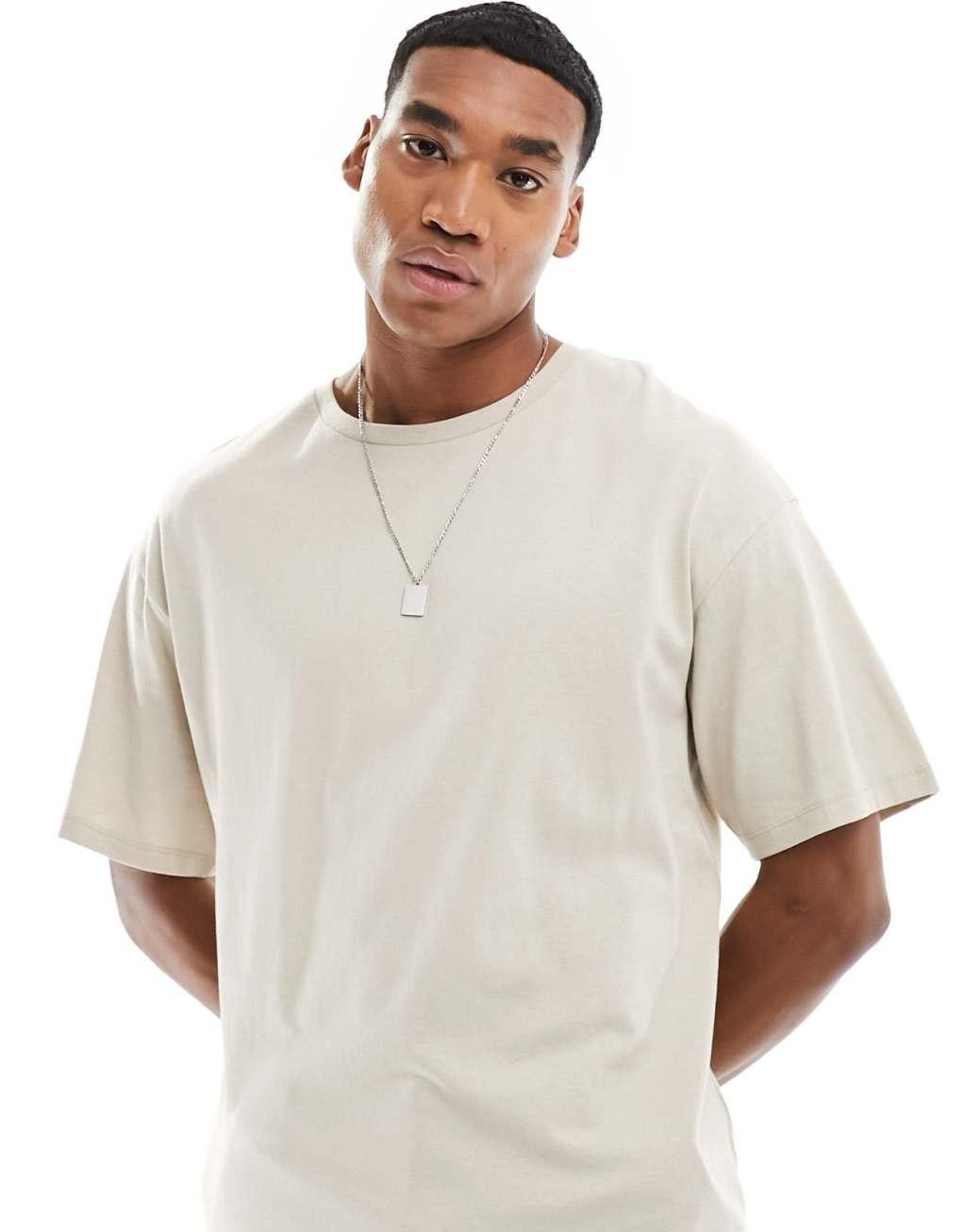 ADPT oversized t-shirt with angel back print in beige Product Image
