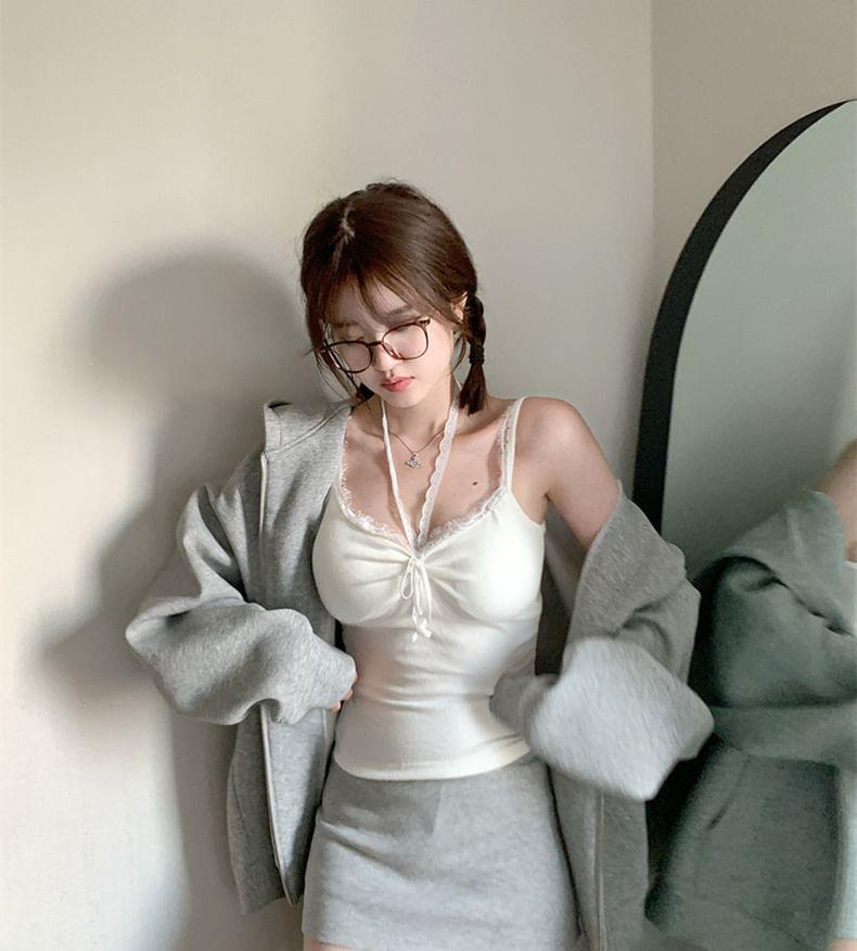 Halter Plain Bow Panel Lace Cami Top Product Image