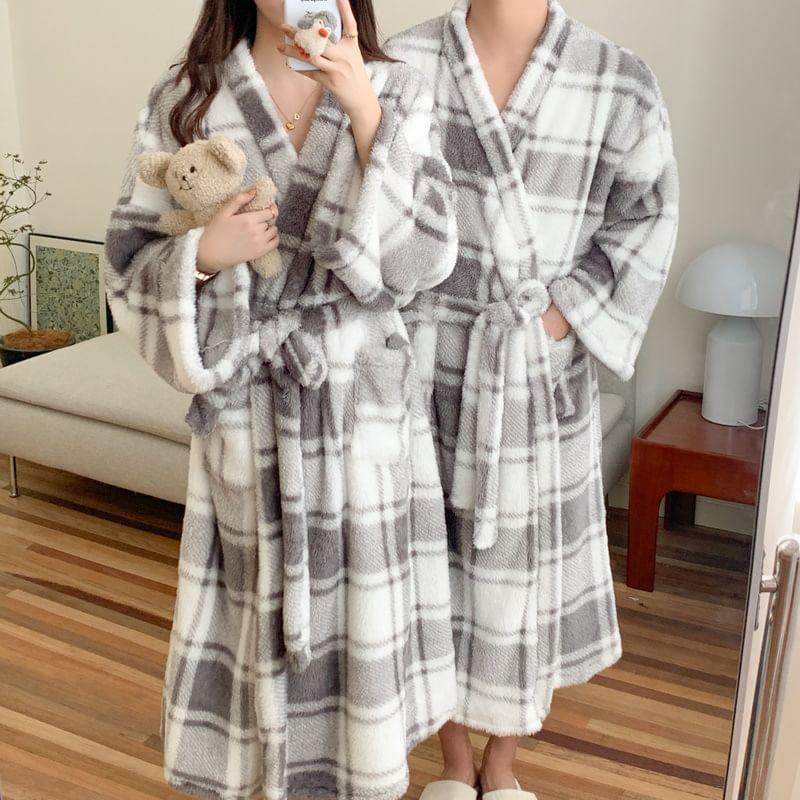 Couple Matching Plaid Pajama Robe Product Image