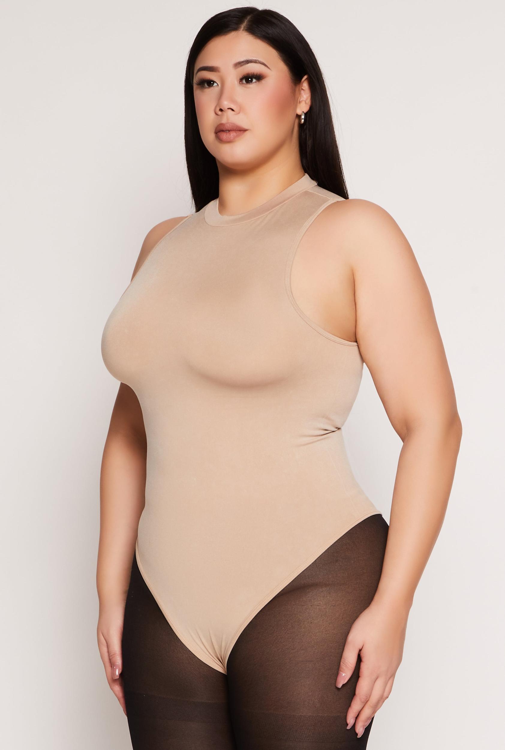 Womens Plus Size Acid Wash Mock Neck Bodysuit Product Image
