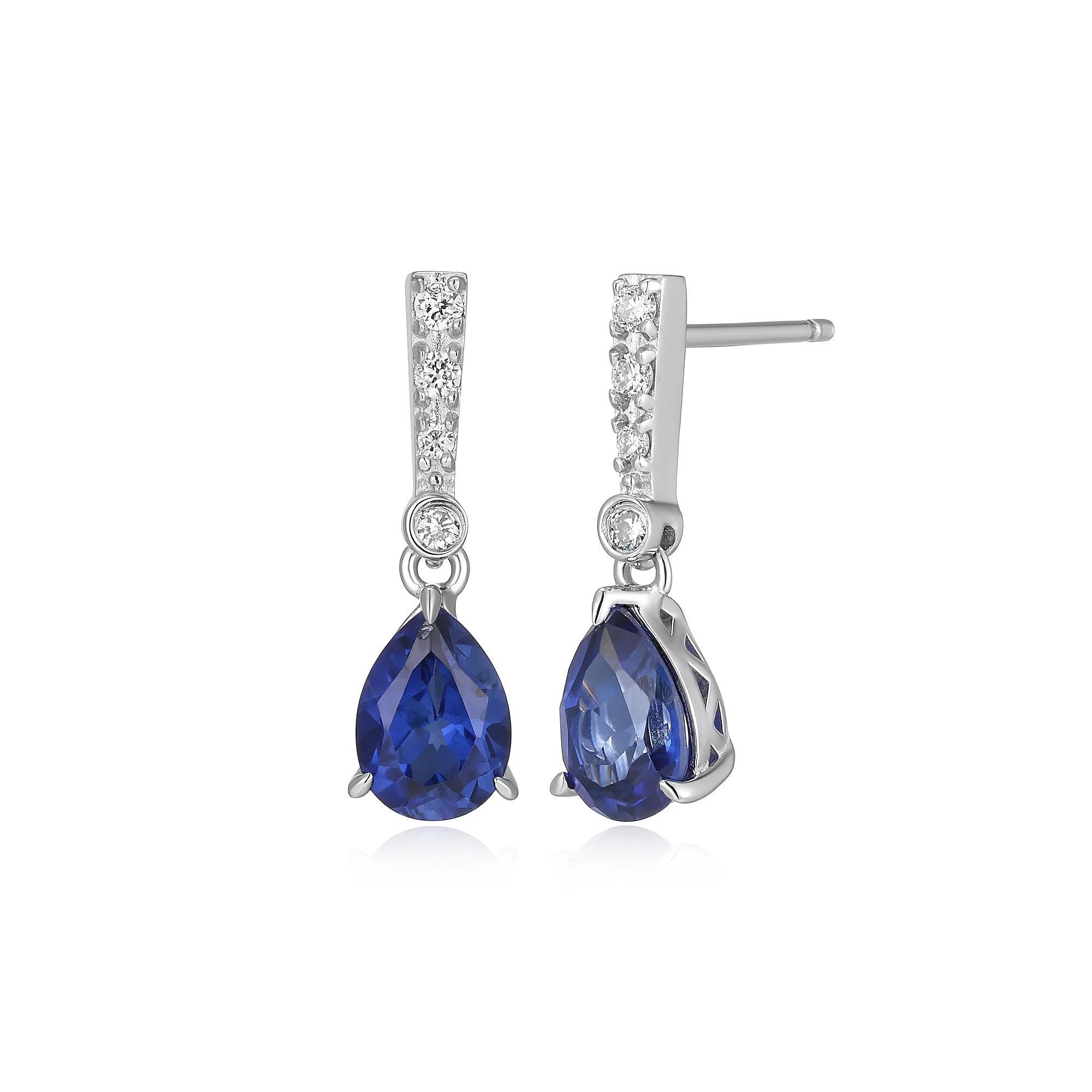 Sterling Silver Lab-Created Sapphire & 1/10 Carat T.W. Lab-Grown Diamond Dangle Earrings, Women's Product Image