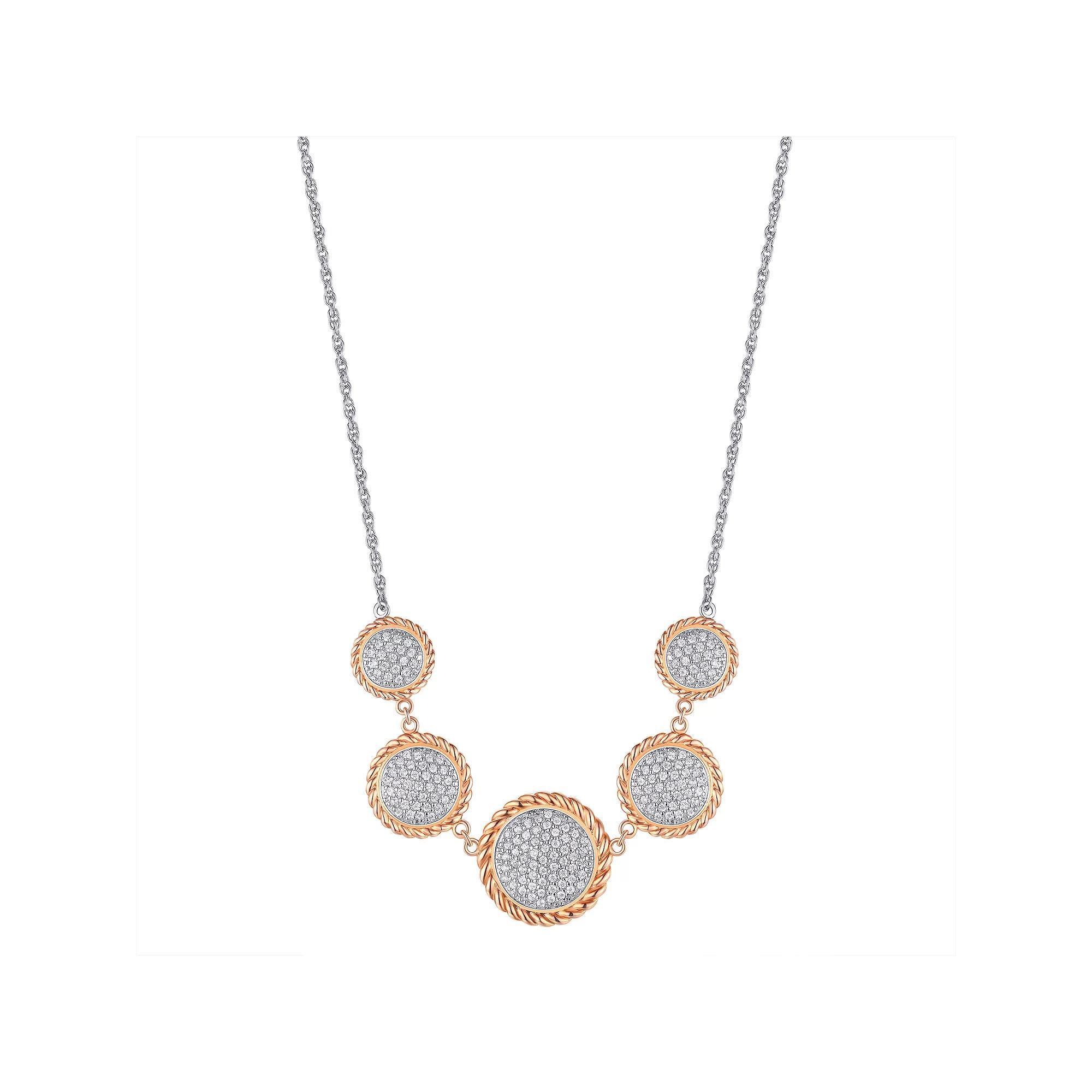 Forever Radiant Sterling Silver Two-Tone Cubic Zirconia Disc Necklace, Women's, Size: 18", Two Tone Product Image