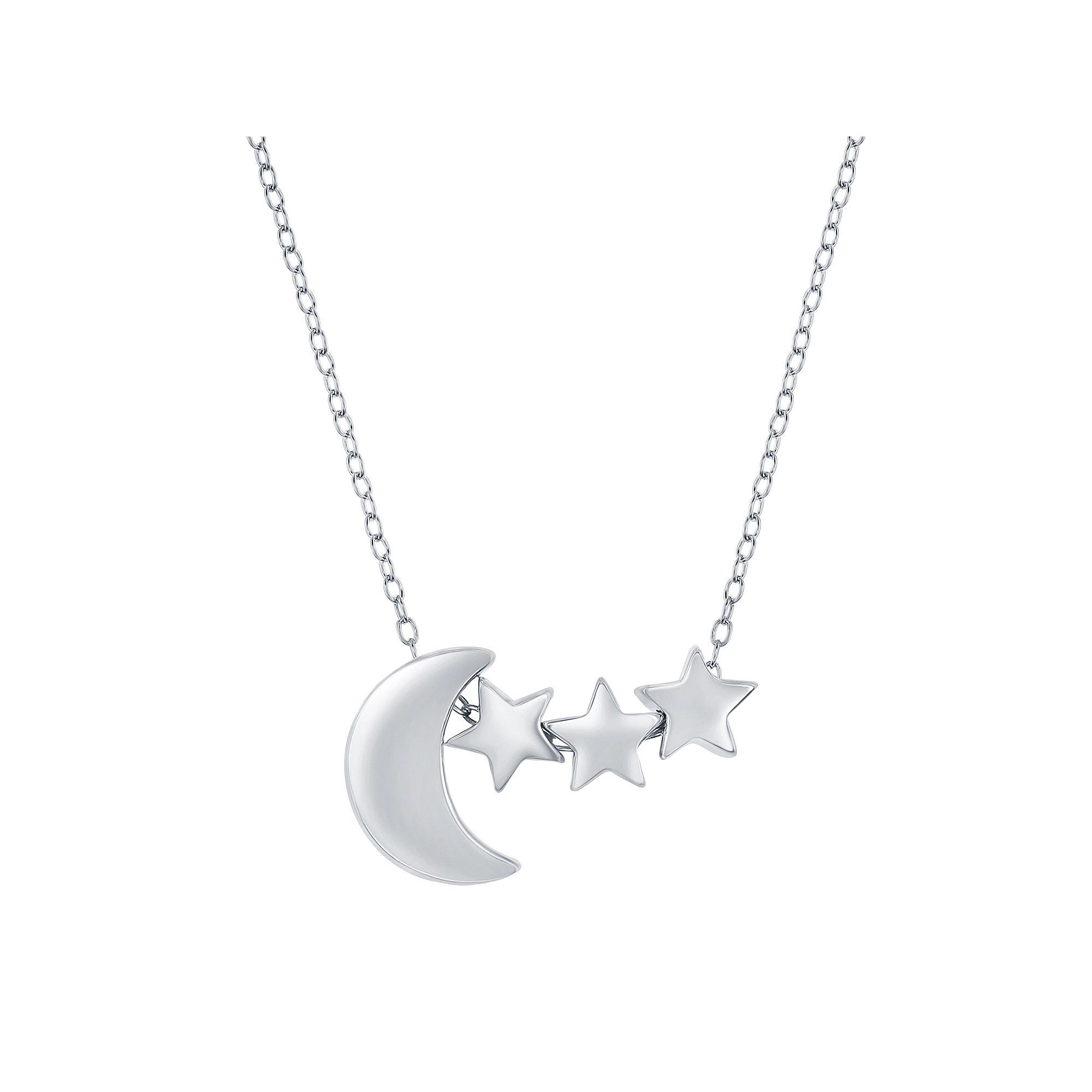 Sterling Silver Moon & Star Necklace, Women's Product Image
