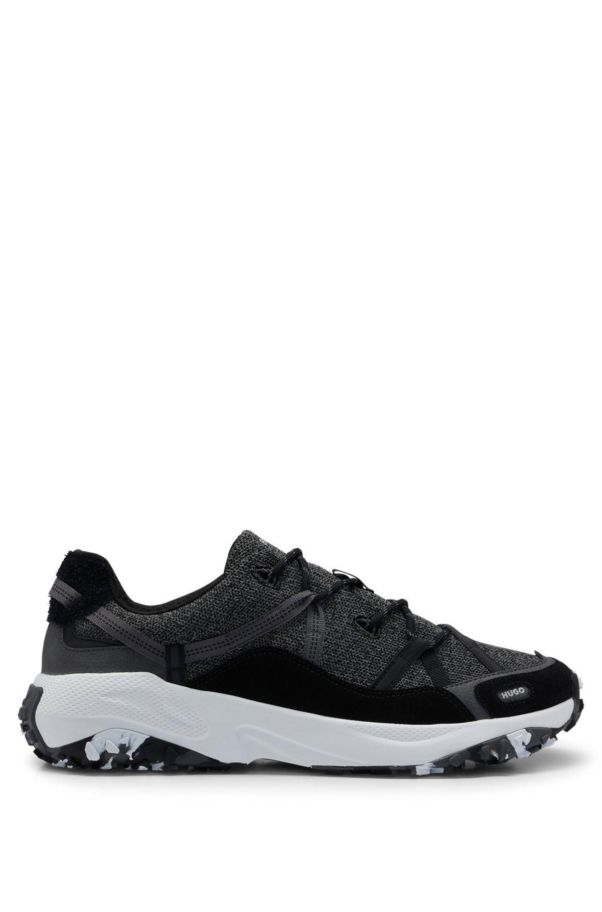 Lace-up trainers with knitted uppers and suede trims Product Image