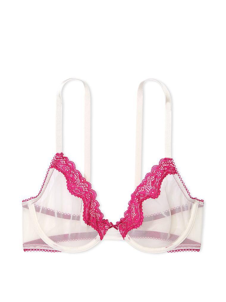 Tease Mesh Lace-Trim High-Leg Thong Panty Product Image