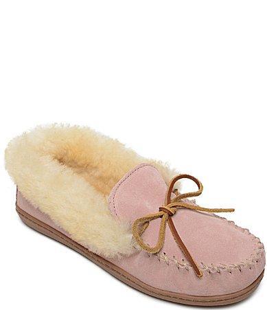 Minnetonka Alpine Bow Detail Suede Sheepskin Slippers Product Image
