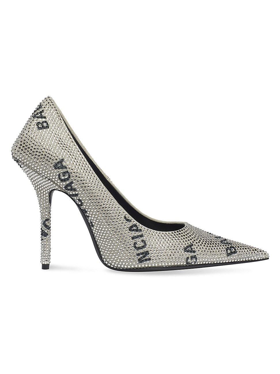 Womens Square Knife 110MM Pumps with Allover Logo Rhinestones Product Image