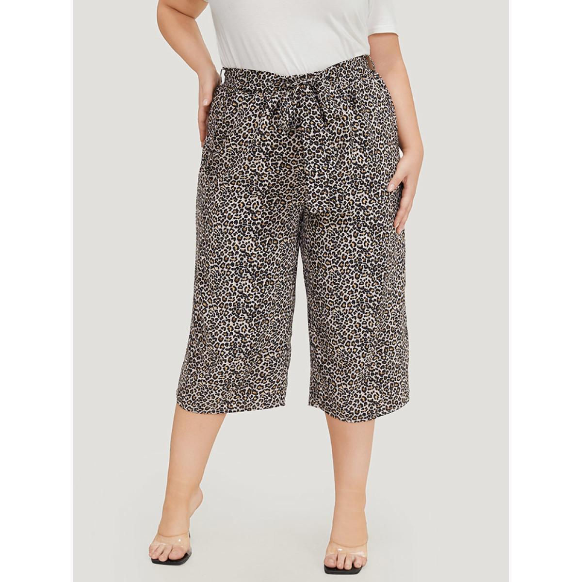 Plus Size Leopard Print Pocket Belted Loose Pants Women Multicolor Elegant High Rise Dailywear Pants BloomChic 18-20/2X Product Image