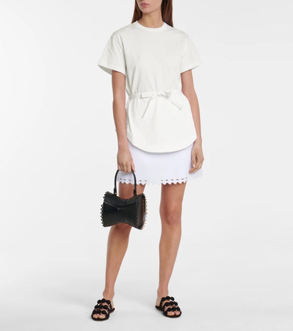 ALAÏA Tie-front Poplin-trimmed Cotton-jersey T-shirt In White Product Image