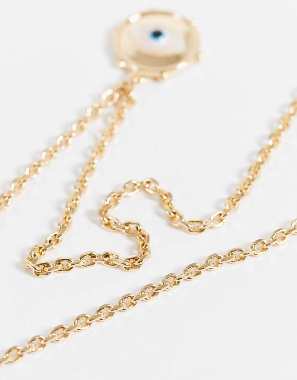 ASOS DESIGN necklace with eye coin pendant in gold tone Product Image