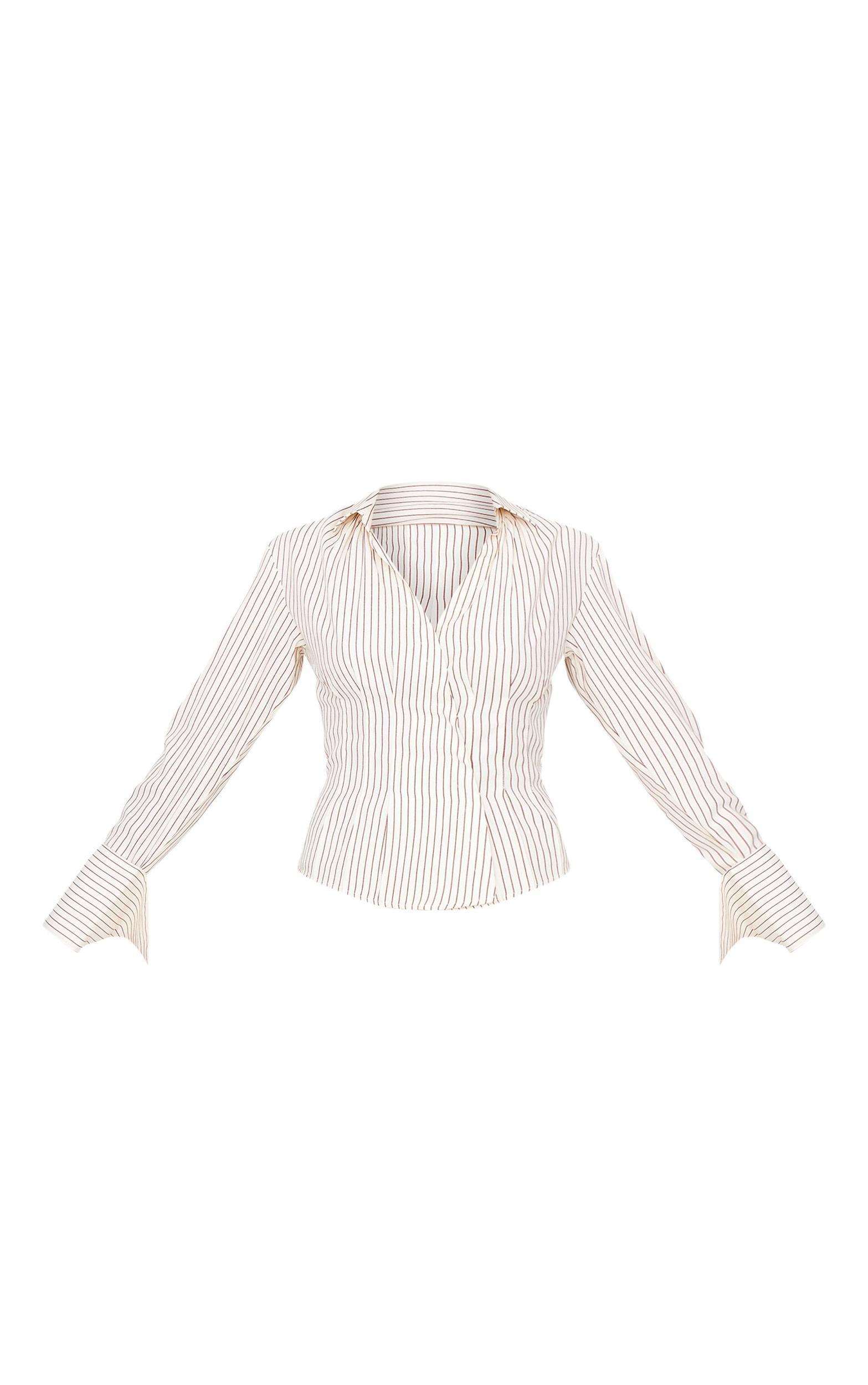 Cream Striped Asymmetric Cinched Shirt Product Image