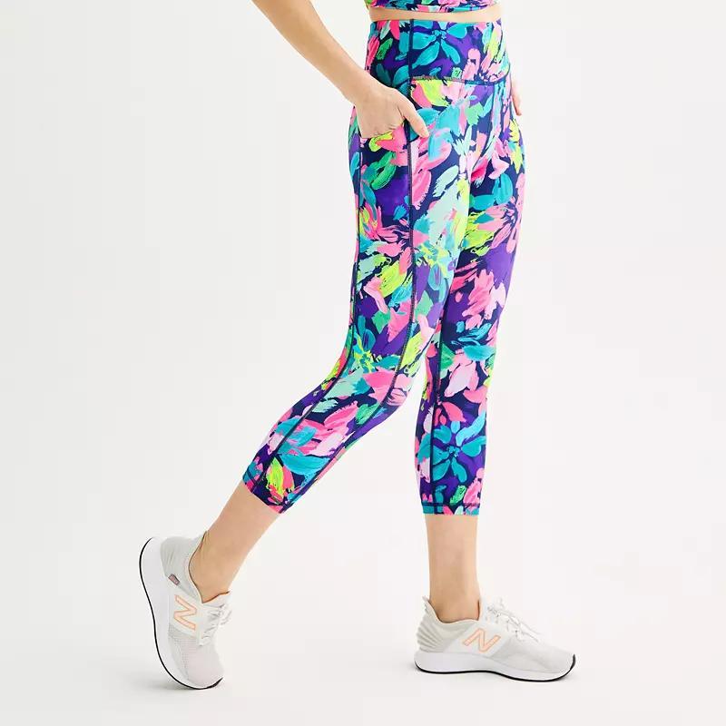 Womens Tek Gear Ultrastretch Pocket High-Waisted Capri Leggings Blue Foliage Product Image