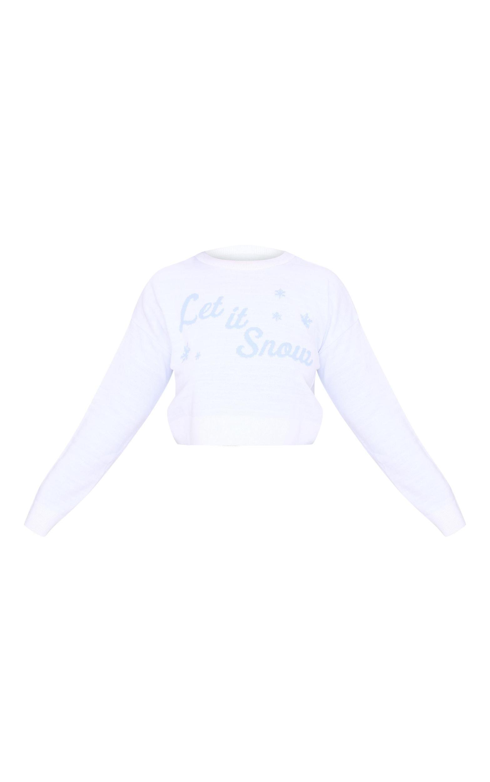 Plus White Let It Snow Cropped Christmas Sweater Product Image