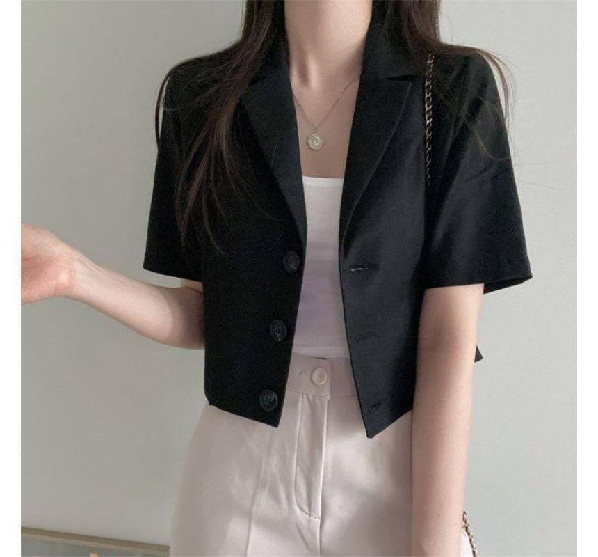 Short-Sleeve Plain Linen Crop Blazer Product Image
