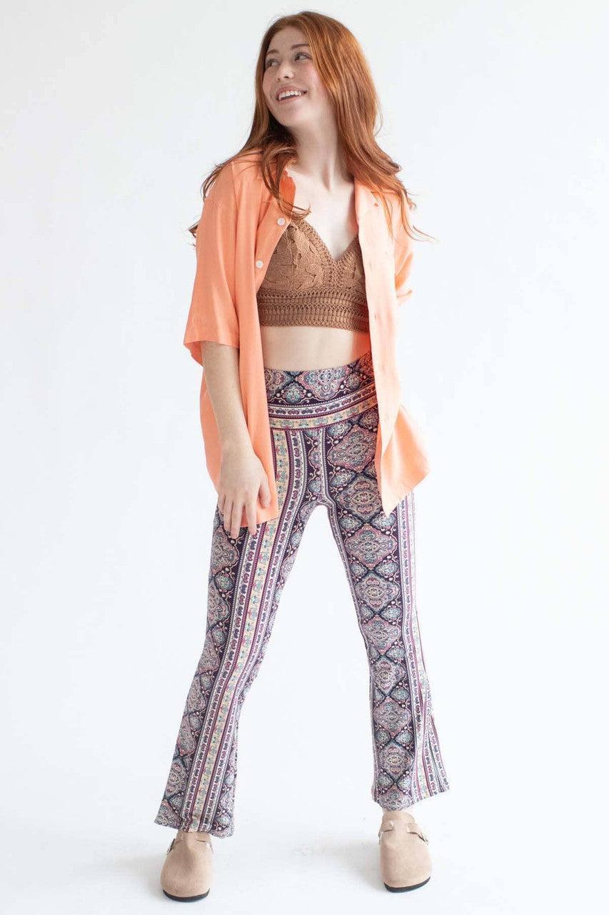 Sepia Navy Floral Border Print Bell Bottoms Product Image