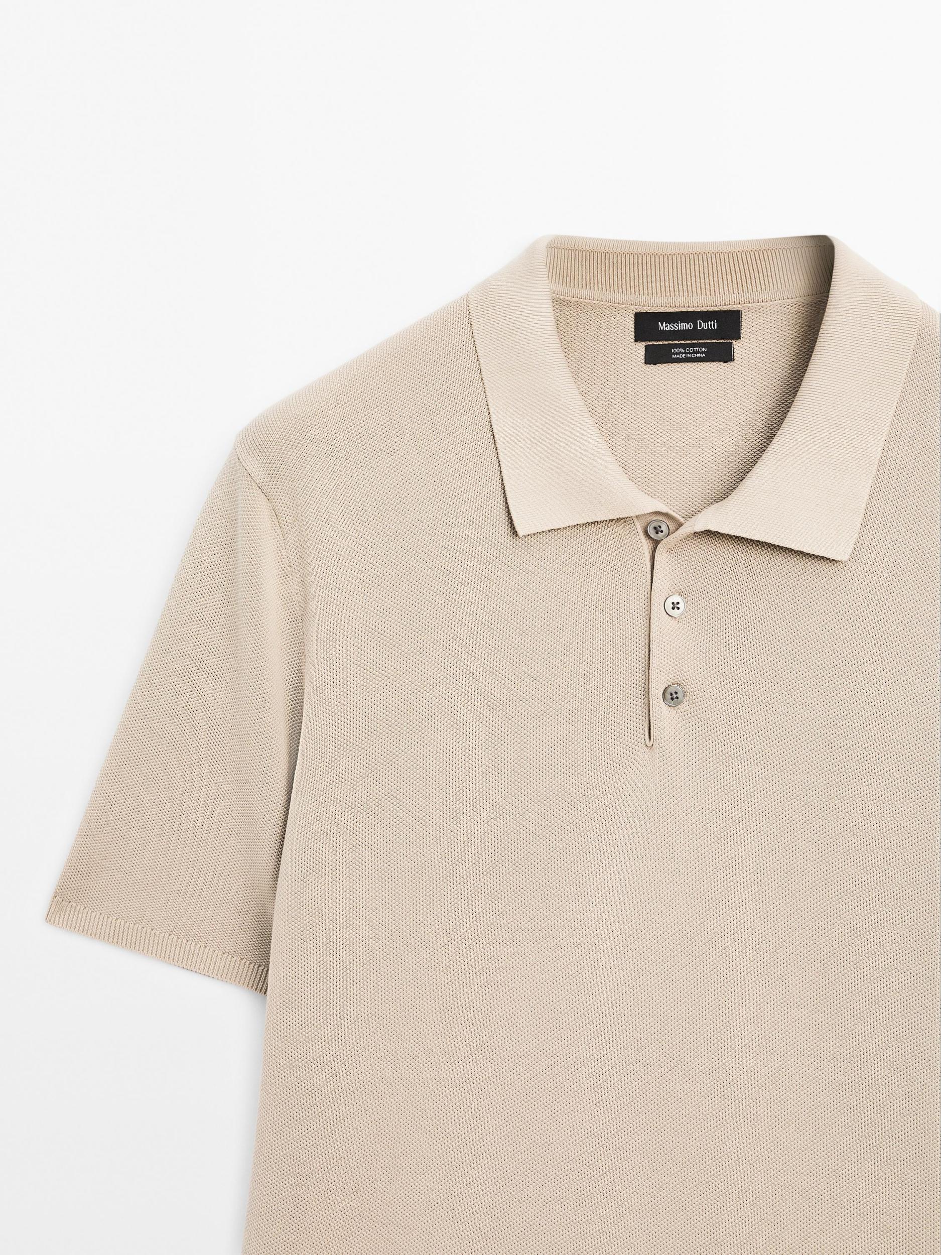 100% cotton textured knit polo shirt Product Image