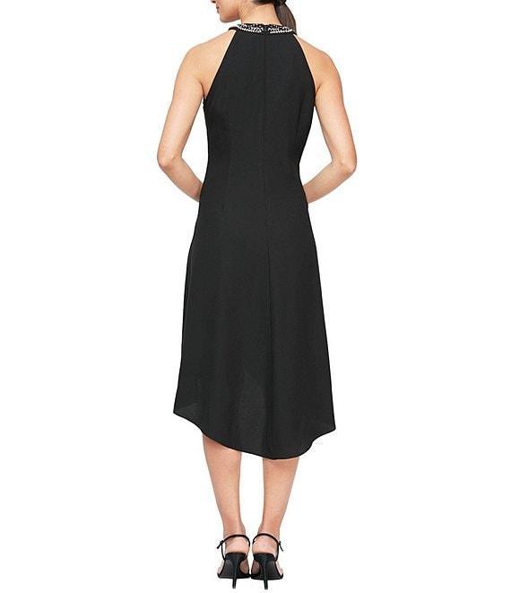 Ignite Evenings Beaded Halter Neck Satin Back Crepe High-Low Ruffle Front Sleeveless Dress Product Image