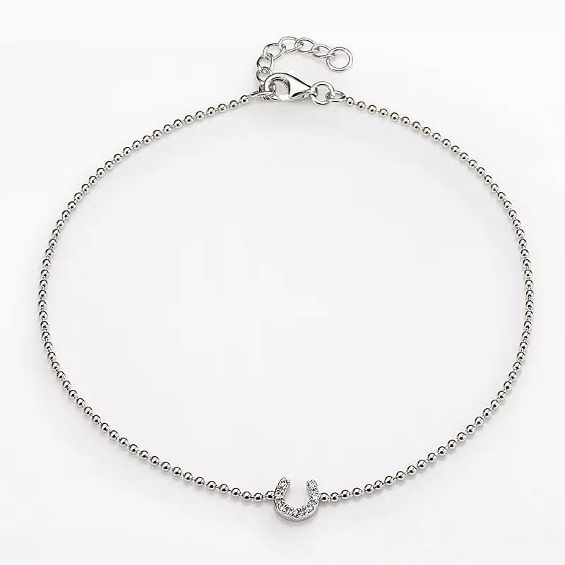 Sophie Miller Sterling Silver Cubic Zirconia Horseshoe Anklet, Womens White Product Image