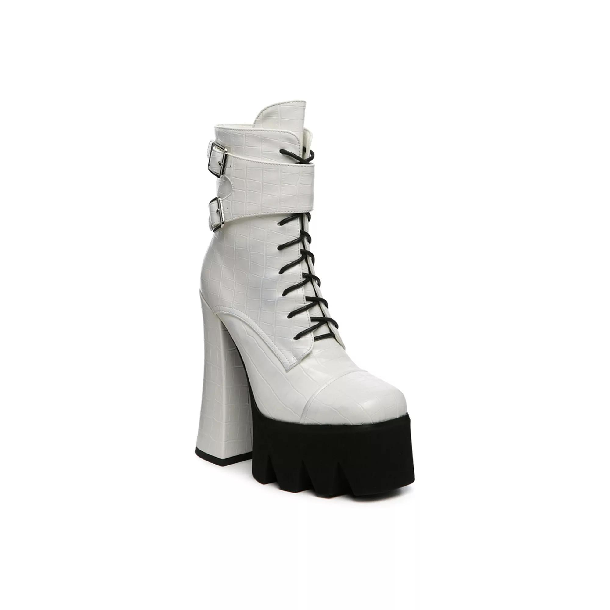 London Rag Stomper Women's Platform Block Heel Boots, Size: 8, White Product Image