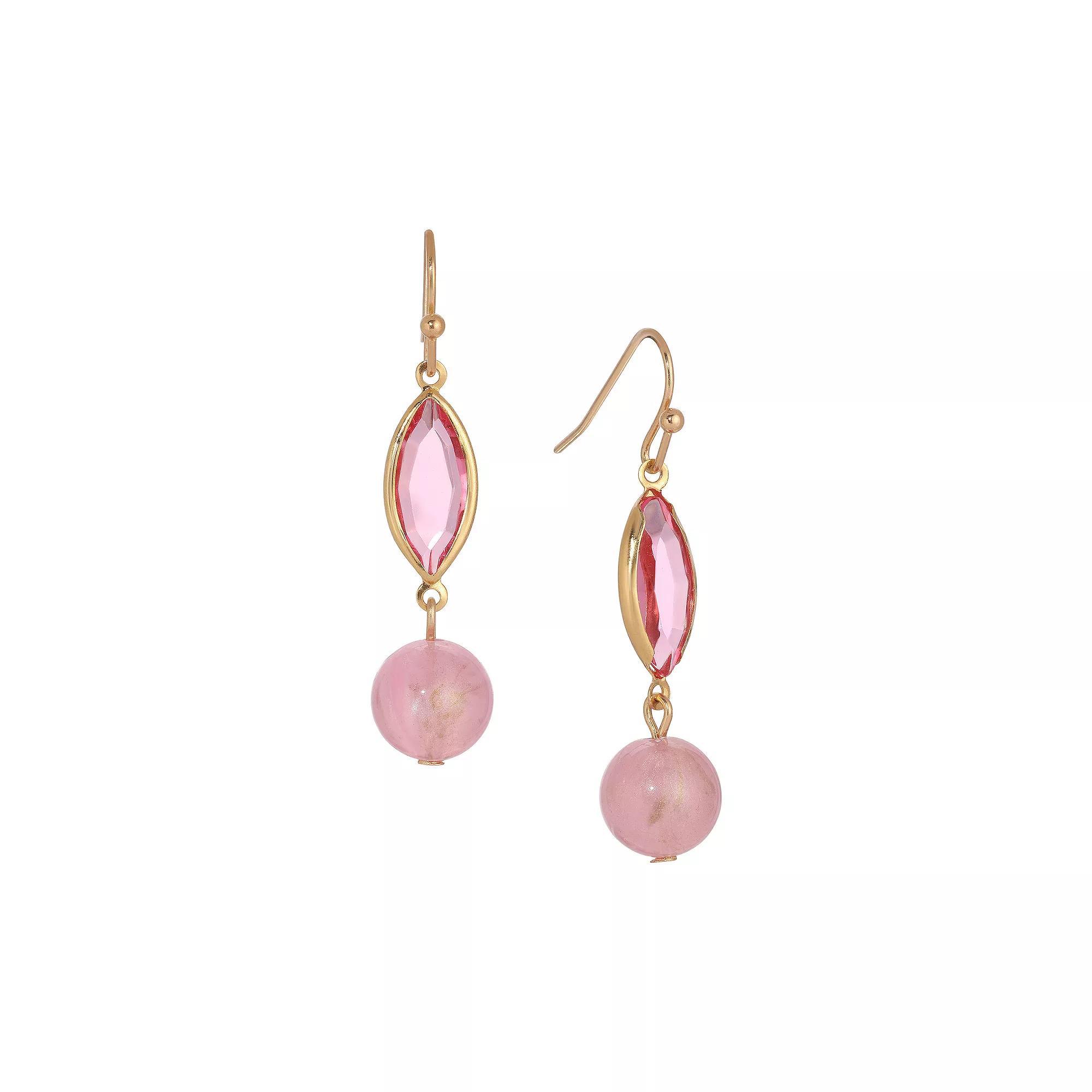 1928 Gold Tone Pink Bead & Facet Drop Wire Earrings, Womens Product Image