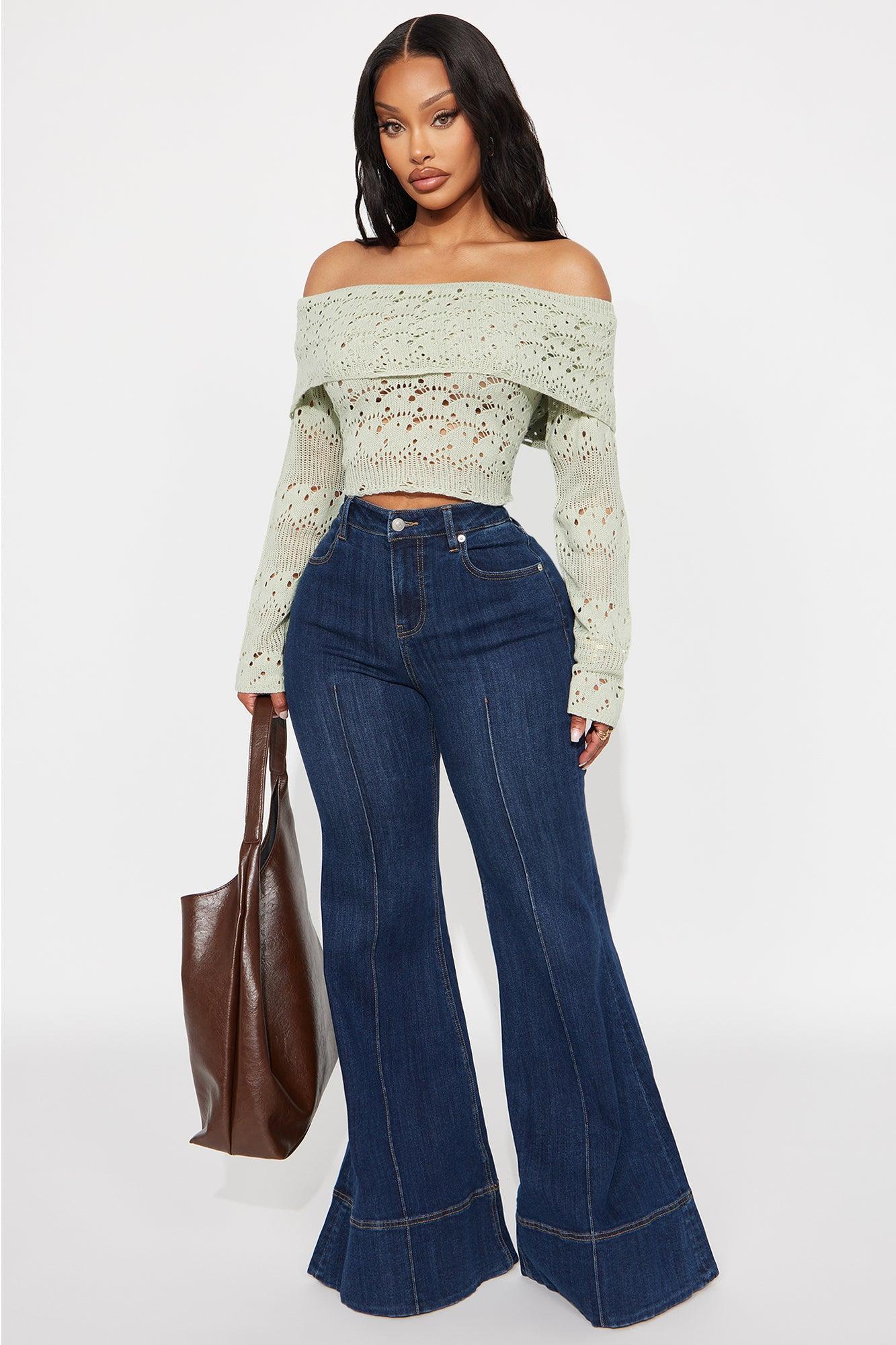 Maddie Off Shoulder Sweater - Sage Product Image