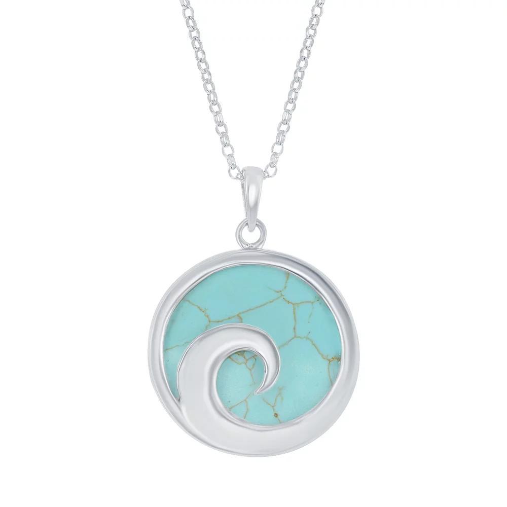 Sterling Silver Wave Pendant Necklace, Women's, Size: 18", Turquoise Product Image