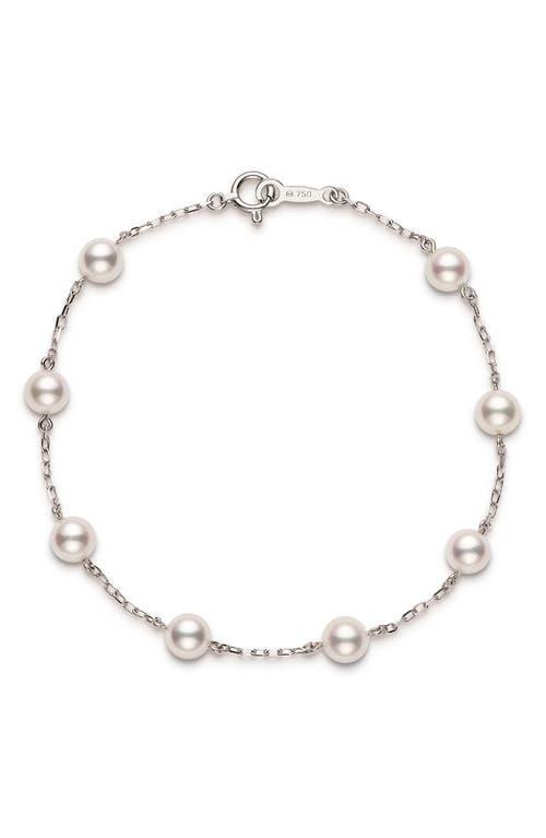 Womens 18K White Gold & 5.5-6MM Cultured Akoya Pearl Station Bracelet Product Image