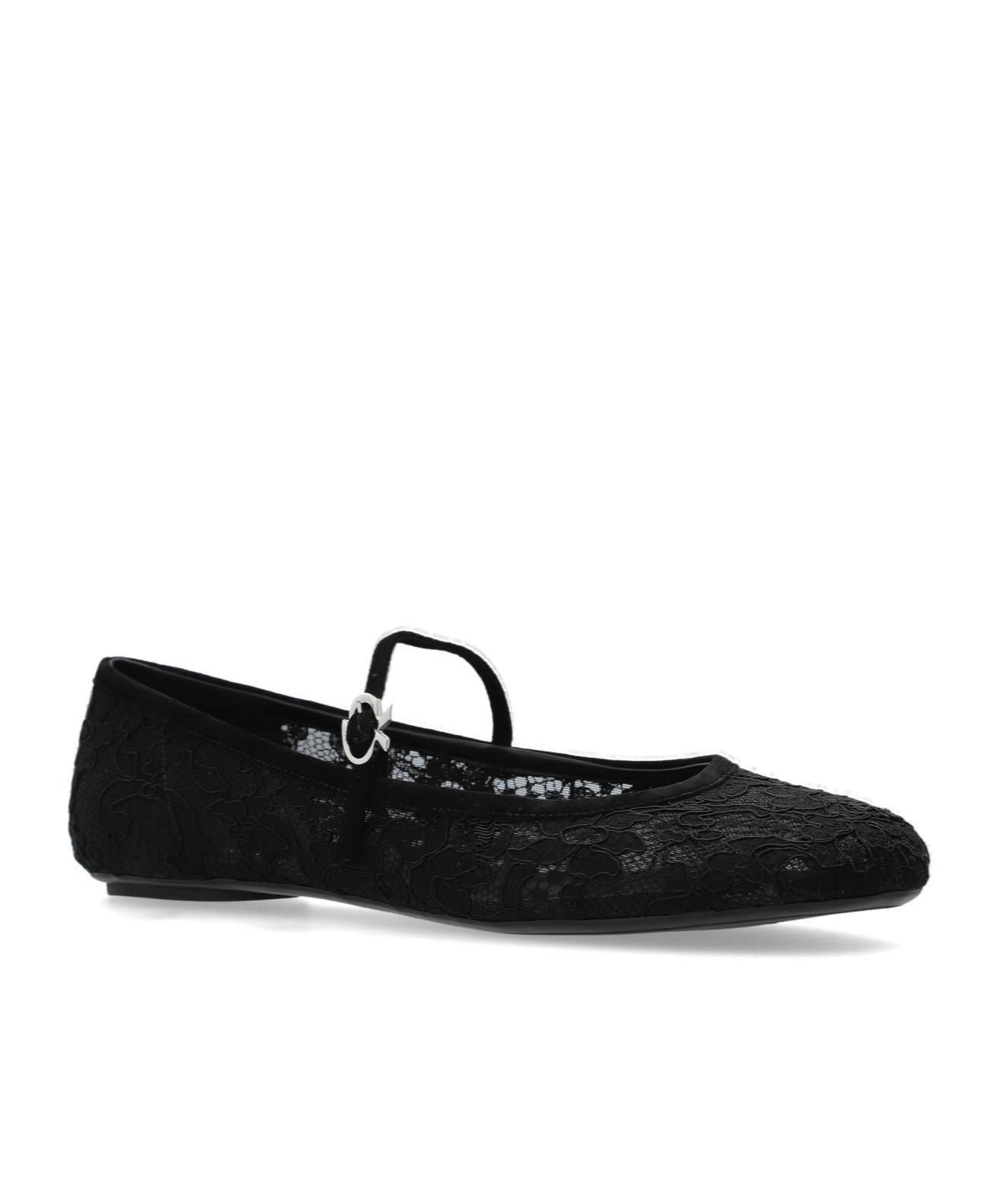 GIANVITO ROSSI Floral Lace Mary Jane Flats In Black Product Image