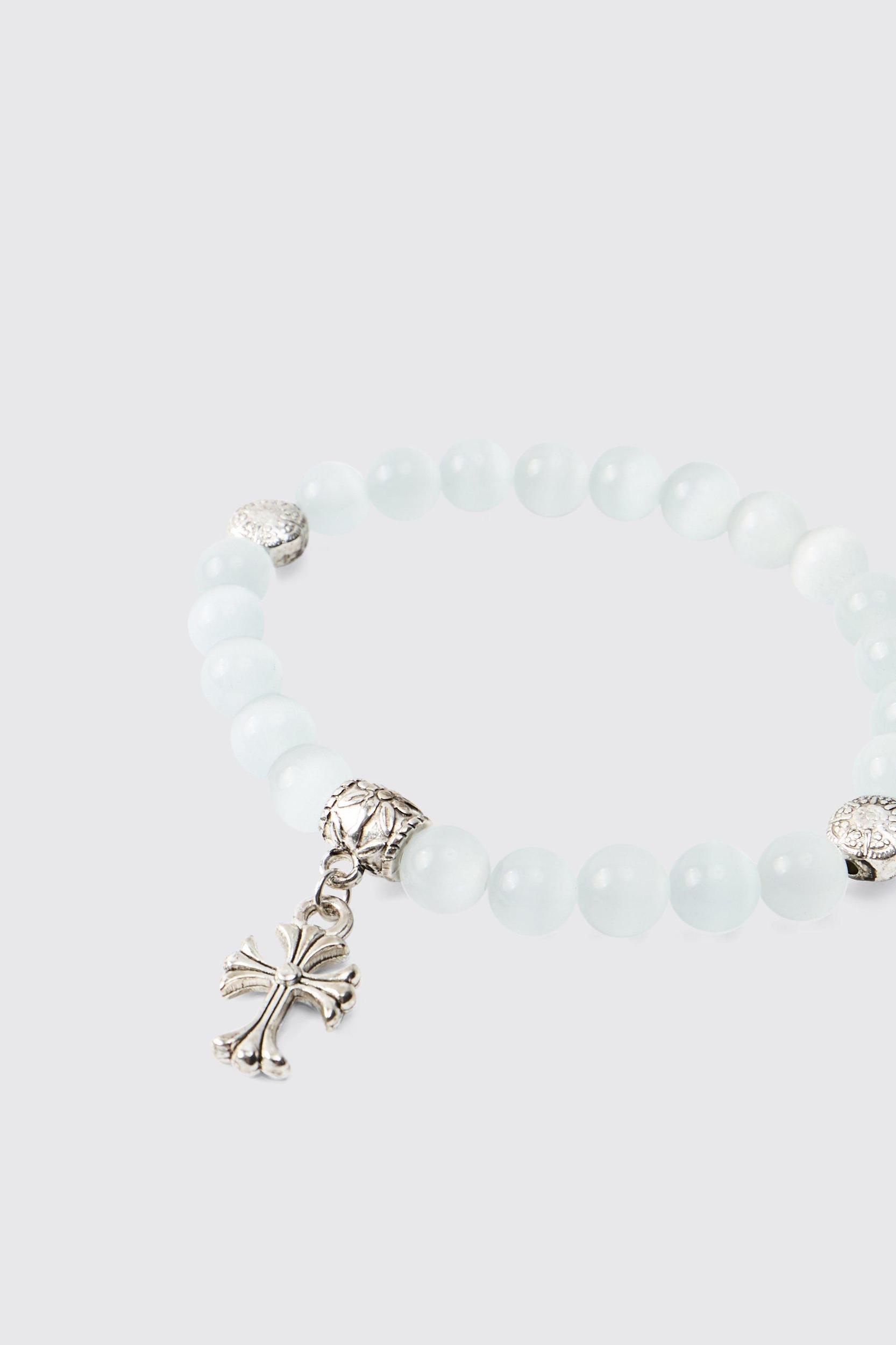 Pearl Bracelet With Cross | boohooMAN USA Product Image