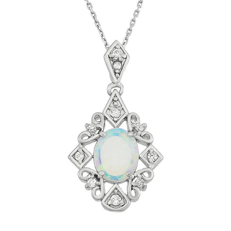 Lab-Created Opal & Cubic Zirconia Sterling Silver Filigree Pendant Necklace, Women's, Size: 18", White Product Image