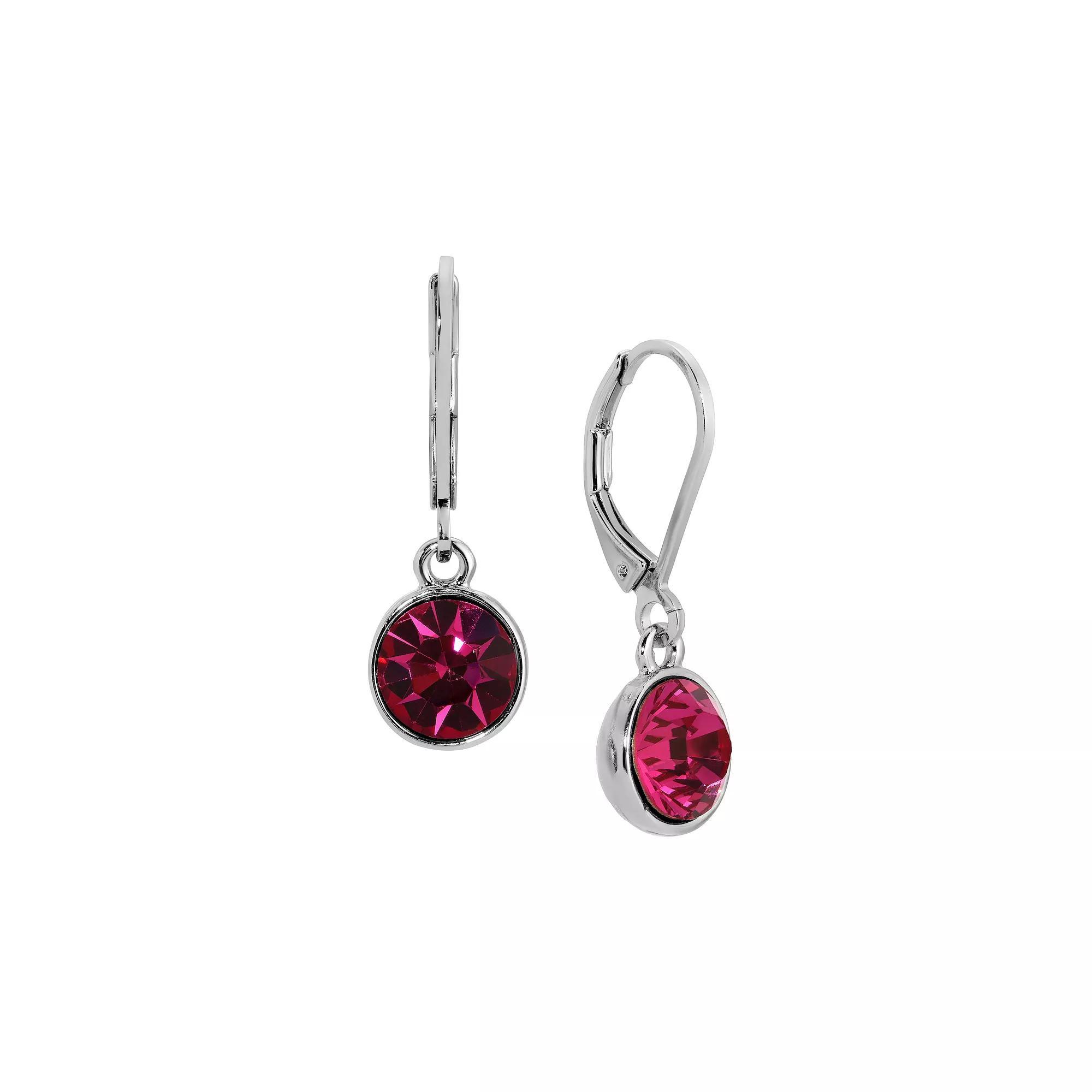 1928 Silver Tone Round Faceted Crystal Leverback Drop Earrings, Womens, Pink Product Image