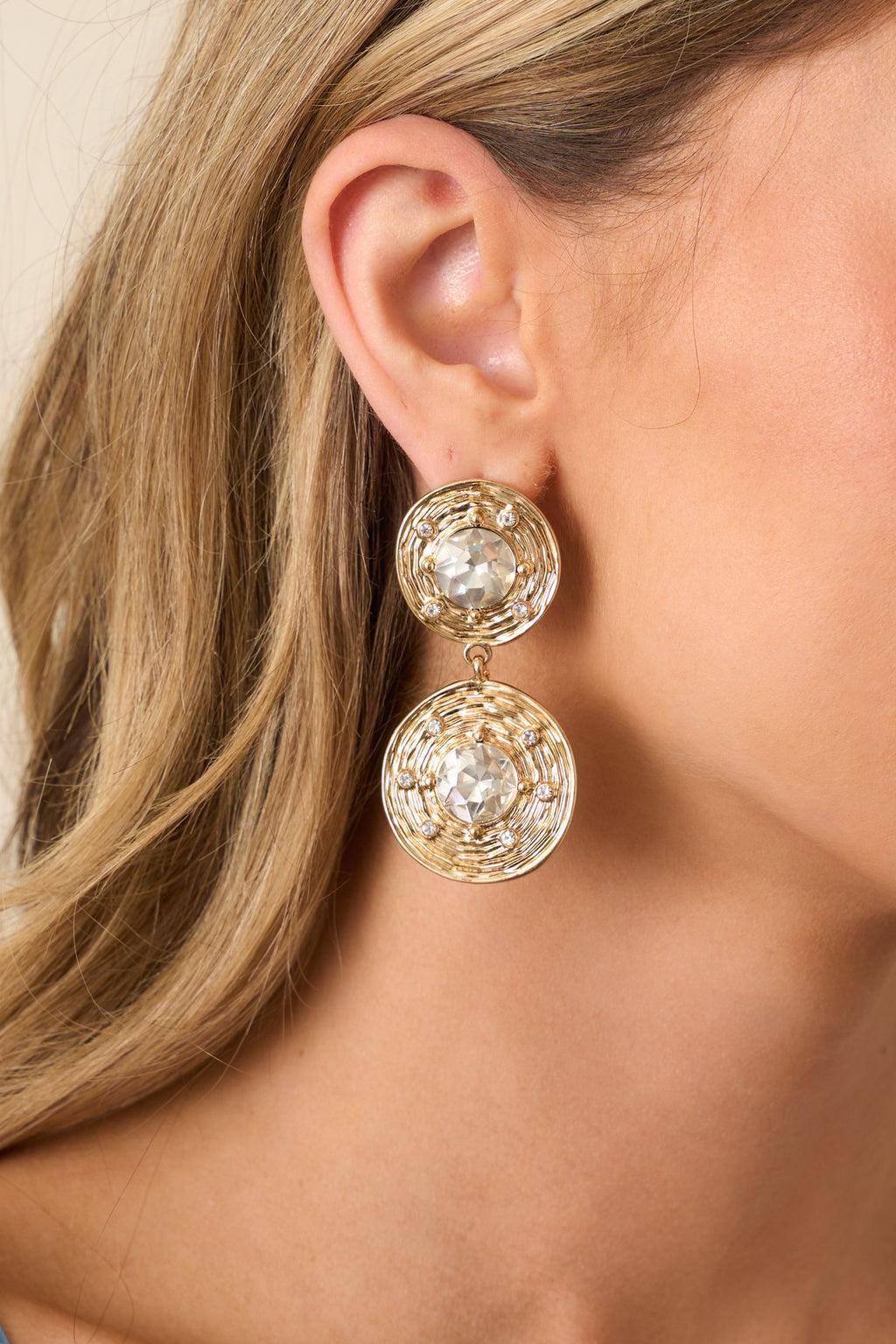 Night Out Gold & Rhinestone Drop Earrings Product Image