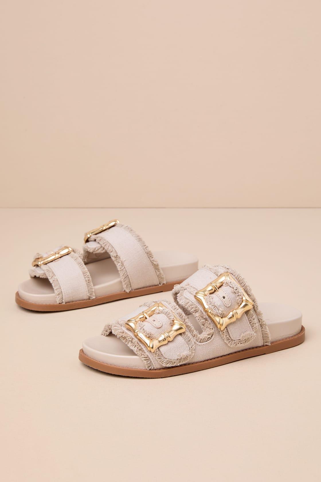 Enola Sporty Casual Oyster Buckled Slide Sandals Product Image