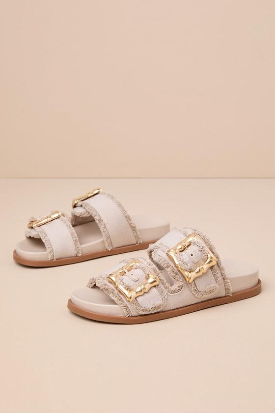 Enola Sporty Casual Oyster Buckled Slide Sandals Product Image