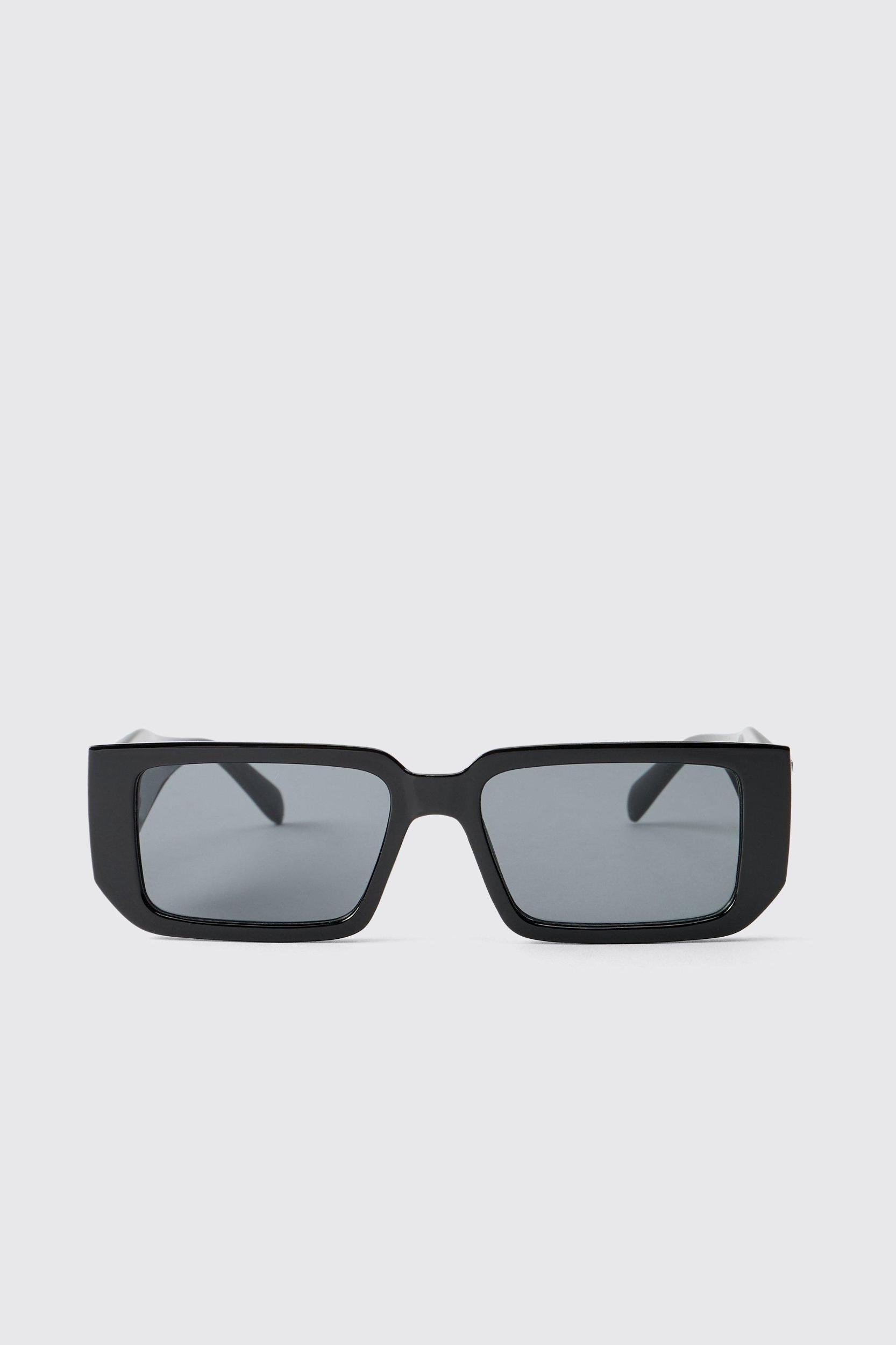 Black Plastic Rectangular Sunglasses | boohooMAN USA Product Image