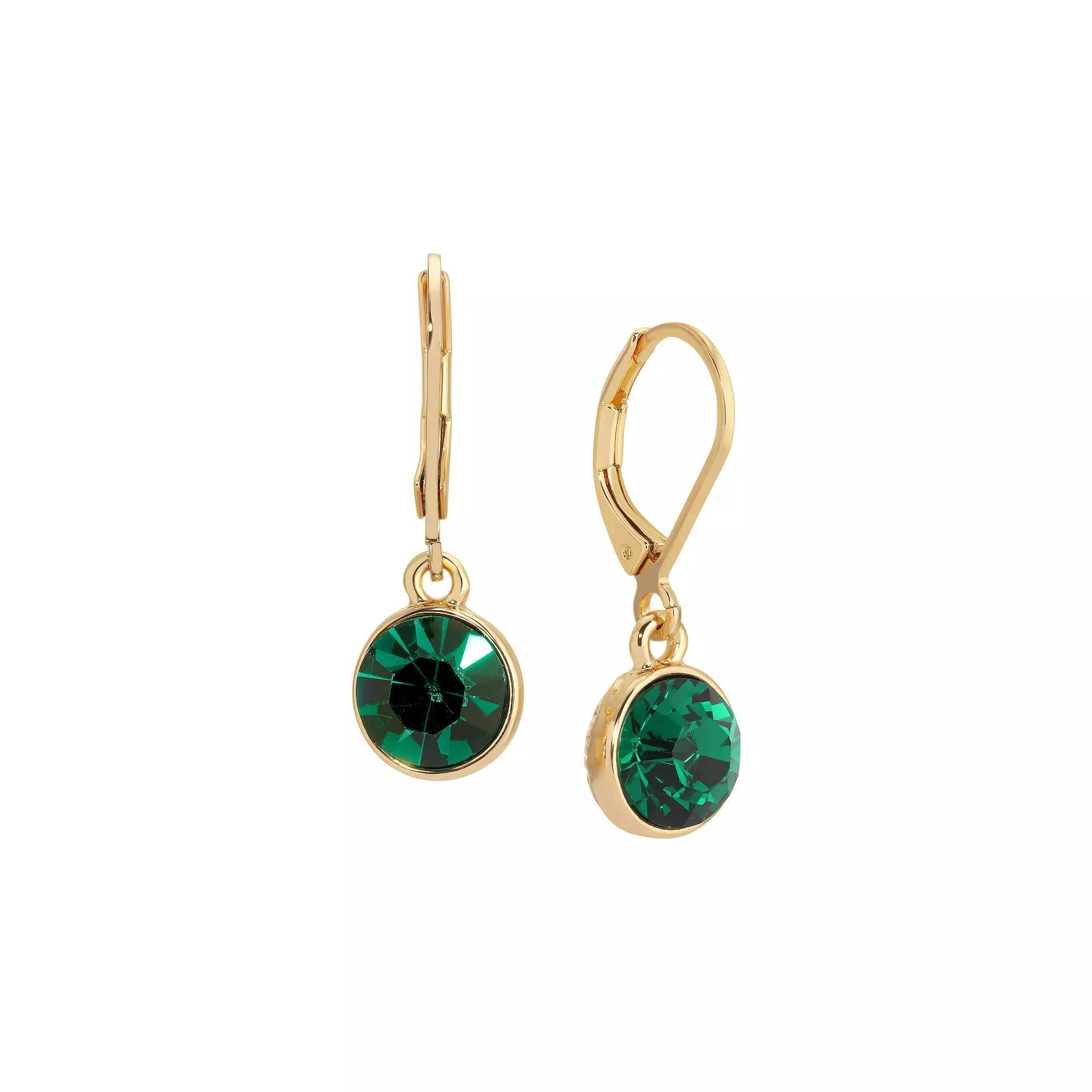 1928 Gold Tone Round Faceted Crystal Leverback Drop Earrings, Womens, Green Product Image