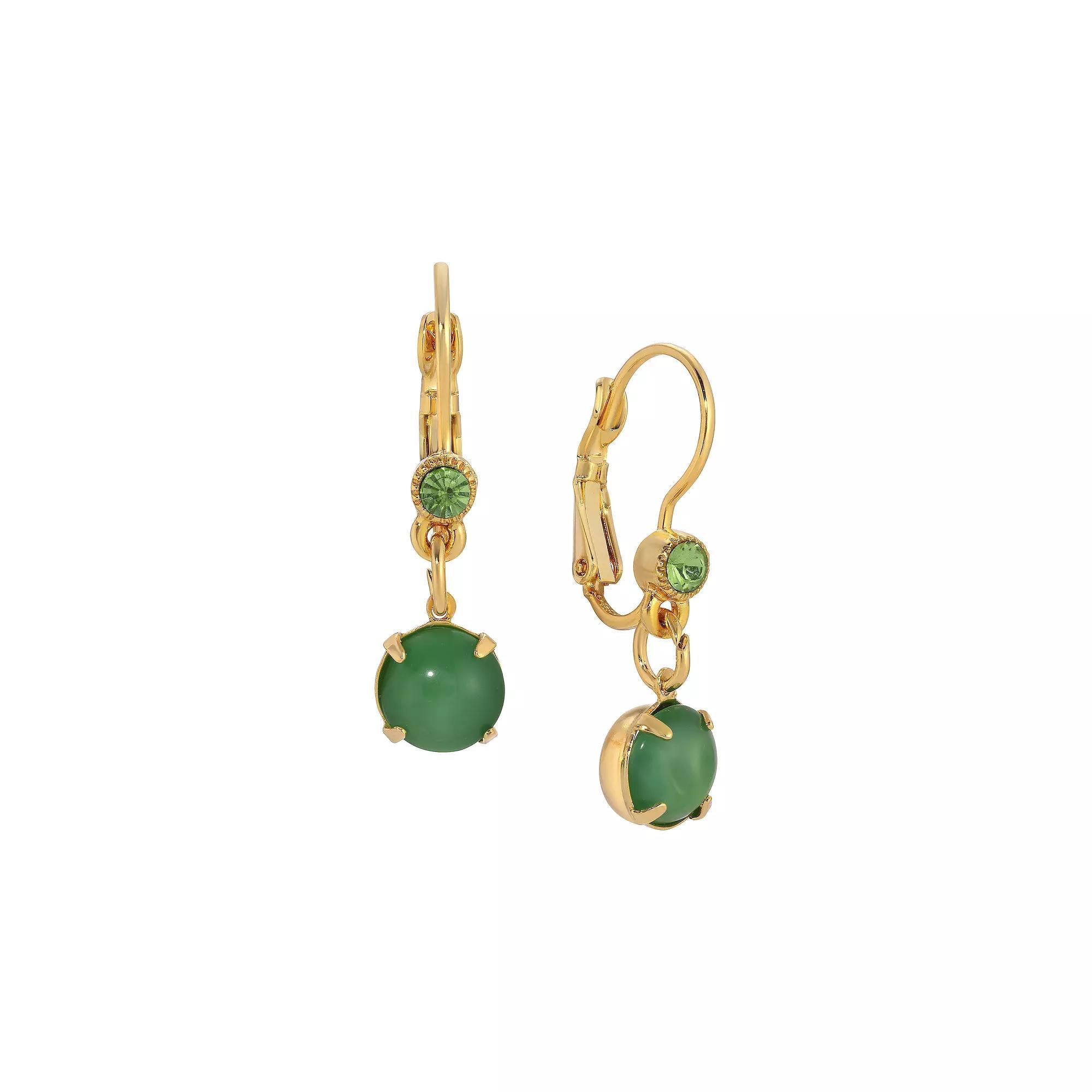 1928 Gold Tone Green Moonstone Drop Earrings, Womens Product Image