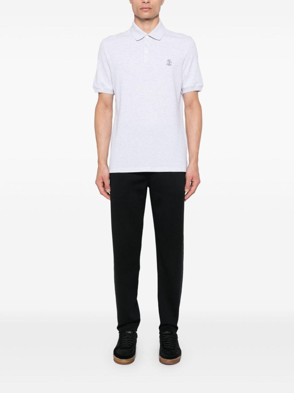 BRUNELLO CUCINELLI Cotton Piquet Logo Polo In Weiss Product Image