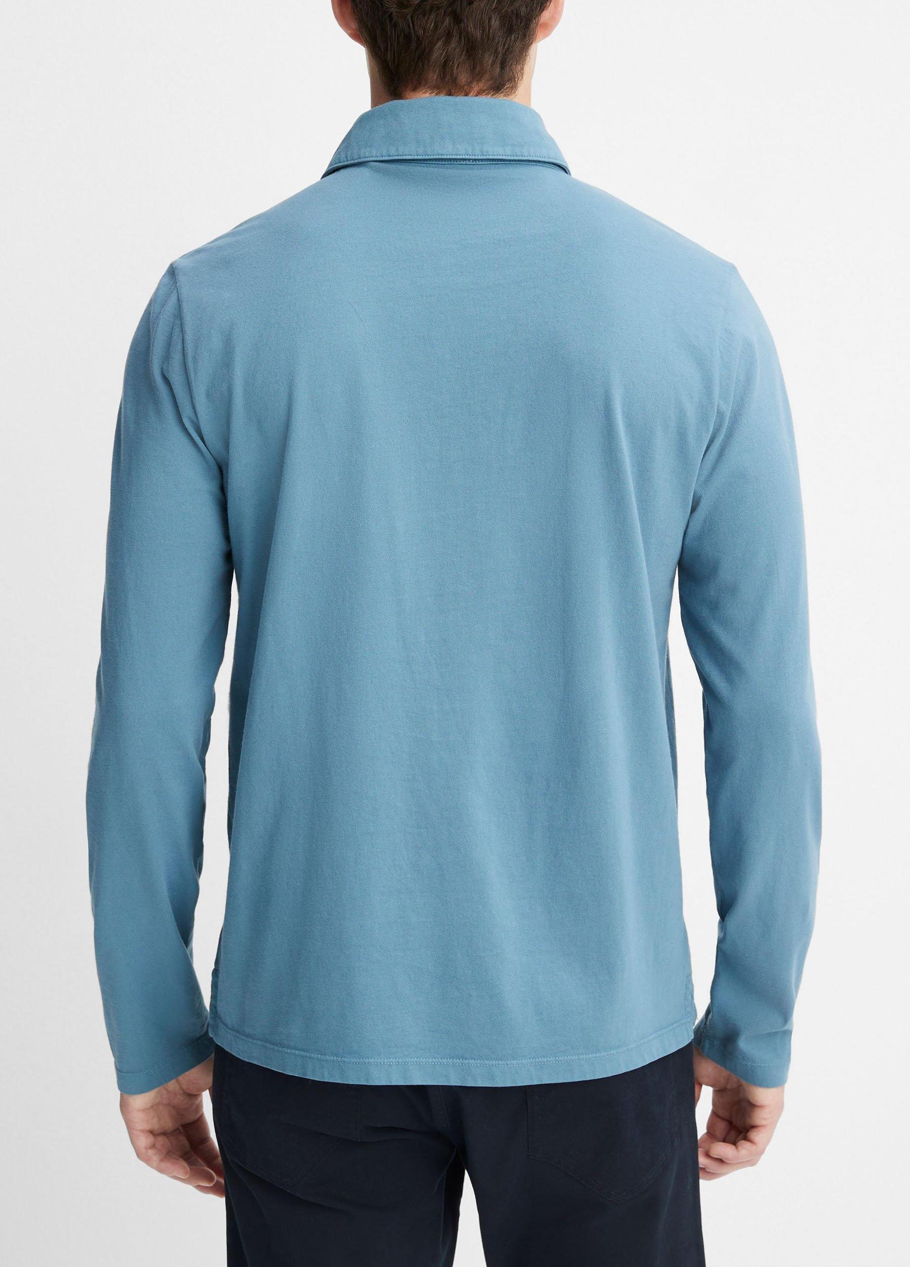 Mens Garment Dye Long-Sleeve Polo Shirt, Washed High Sea, Size XL Vince Product Image
