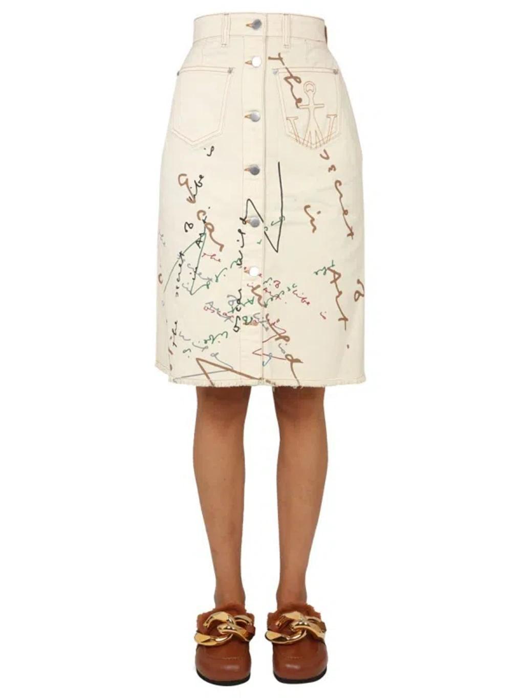 JW ANDERSON J.w. Anderson Off White Cotton Oscar Wilde Capsule Printed Skirt Product Image