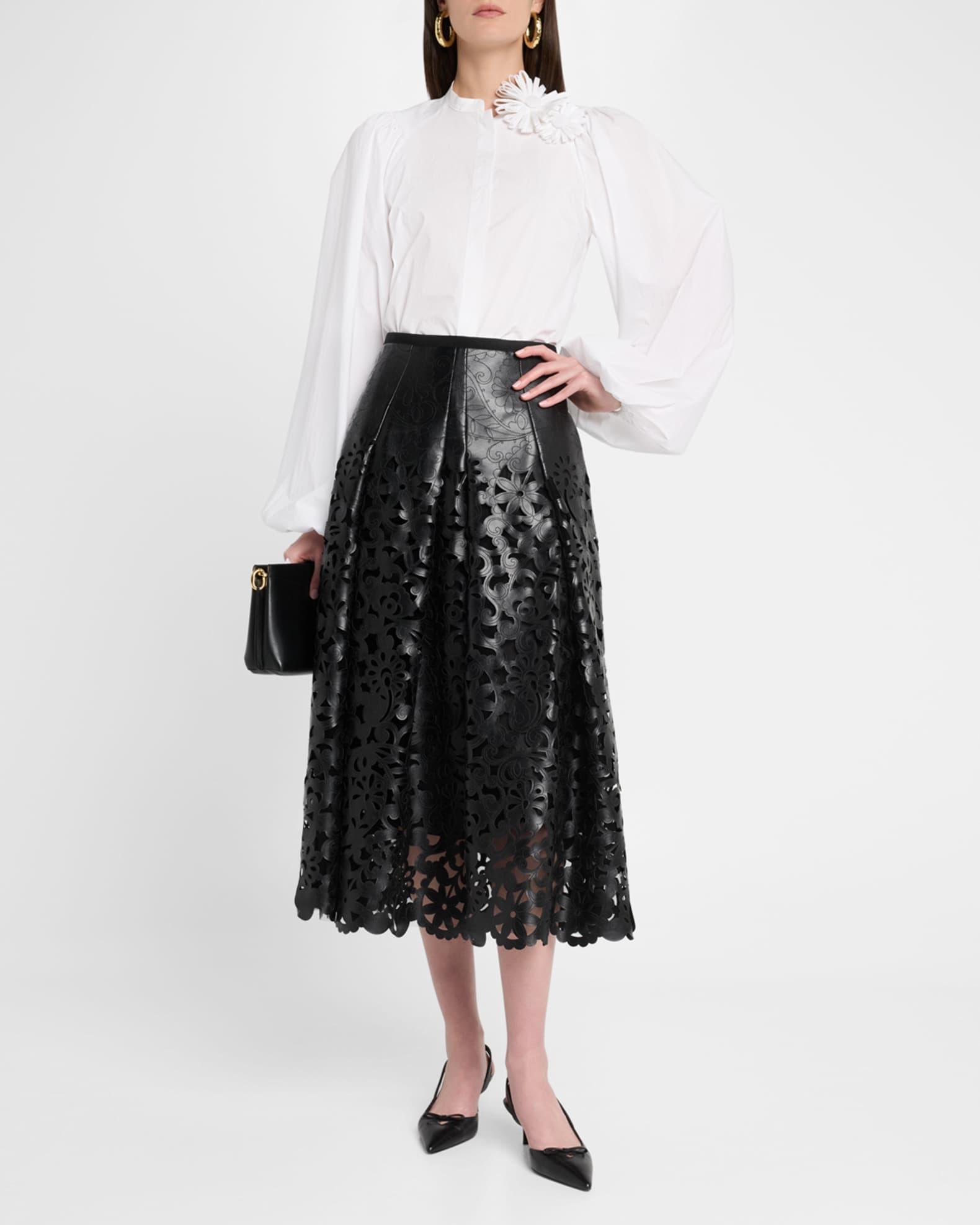 Floral Cutout Faux Leather Midi Skirt Product Image